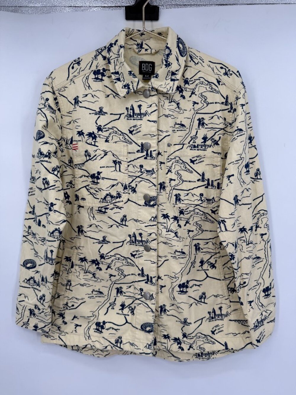 BDG Urban Outfitters Mens S California Map Print Snap Botton Cotton Shirt Jacket